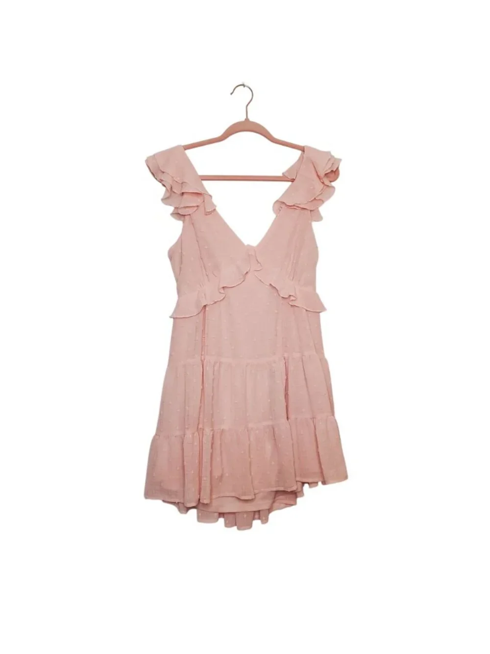 Mi Ami Pink Ruffle Tiered Sleeveless Dress With Open Back & Tie Detail Large